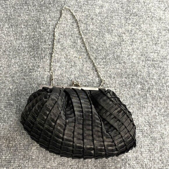 Bijoux Terner Black Evening Clutch Bag Purse Silver‎ Detachable Chain Kiss Lock - Picture 1 of 16